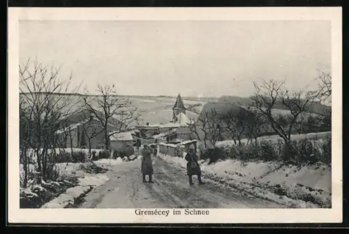 AK Gremécey, Ortsansicht im Schnee