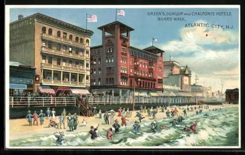 AK Atlantic City, NJ, Green`s Dunlop and Chalfonte Hotels, Board Walk
