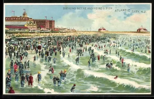 AK Atlantic City, NJ, Bathing Scene and Heinz`s Pier