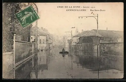 AK Gennevilliers, Crue de la Seine 1910, Rue Saint-Denis