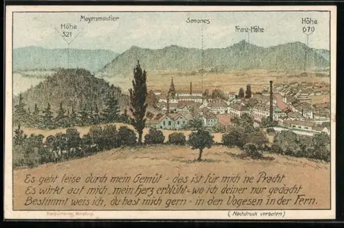 Künstler-AK Senones, Panorama mit Moyenmoutier und Franz.-Höhe