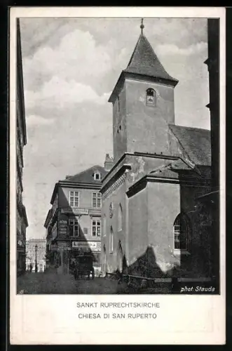 AK Wien I, Sankt Ruprechtskirche von der Seite gesehen, Karte zum XXIII. Eucharistischen Weltkongress