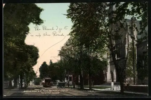 AK Toronto, Avenue Road and St. Paul`s Methodist Church, Strassenbahn