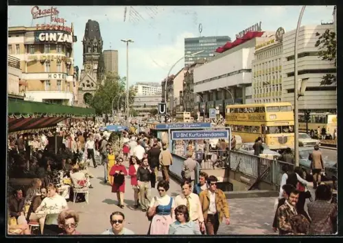 AK Berlin, Kurfürstendamm Geschäften und U-Bahnhof