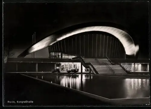 AK Berlin, Kongresshalle im Tiergarten bei Nacht