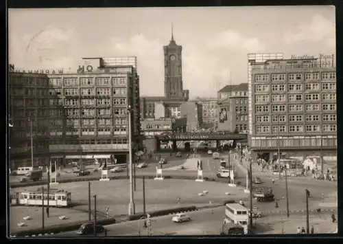AK Berlin, Alexanderplatz mit Rotem Rathaus, Strassenbahn, 1964
