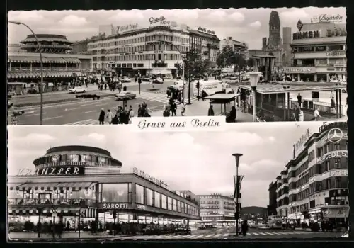 AK Berlin, Kurfürstendamm mit Gedächtniskirche und Cafe Kranzler
