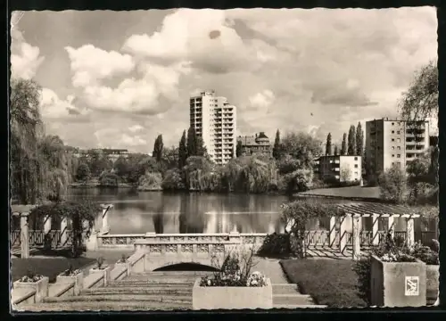 AK Berlin-Charlottenburg, Lietzenseepartie mit Hochhaus-Panorama