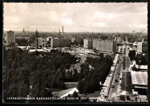 AK Berlin, Internationale Bauausstellung 1957, Blick von der Siegessäule auf das neue Hansaviertel