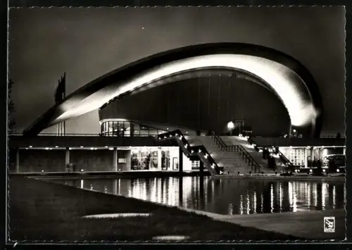 AK Berlin, Kongresshalle im Tiergarten bei Nacht