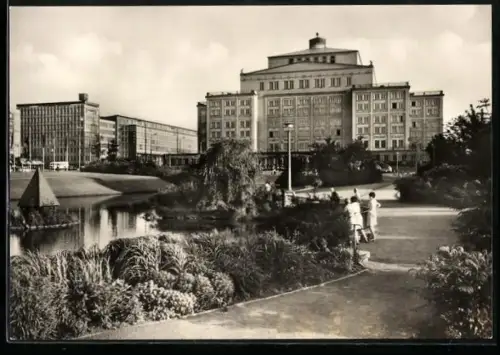 AK Leipzig, Opernhaus mit Schwanenteich