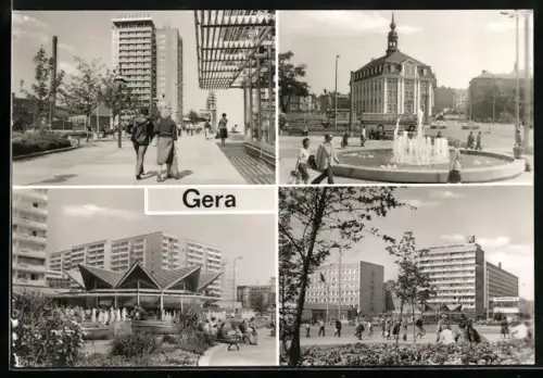AK Gera, Dr.-Rudolf-Breitscheid-Strasse, Blick zum Museum für Geschichte, Cafe Rendezvous