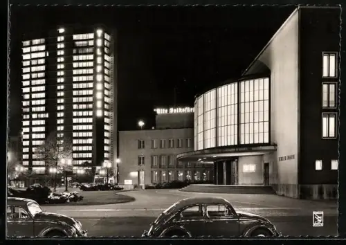 AK Berlin-Charlottenburg, Schillertheater und Telefunken-Hochhaus bei Nacht