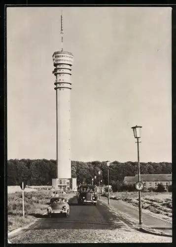 AK Schwerin-Zippendorf, Partie am Fernsehturm mit Turmcafé