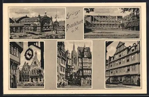 AK Frankfurt a. M., Hauptbahnhof, Römer, Palmengarten