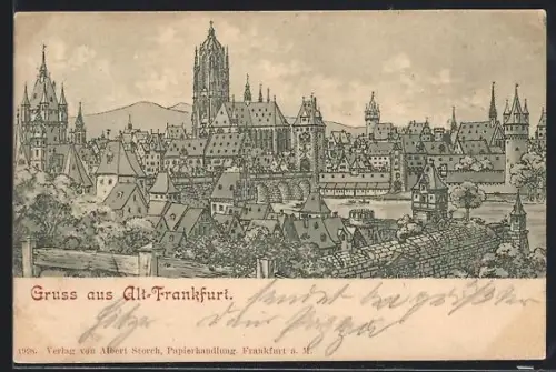 Lithographie Frankfurt, Panorama der Altstadt