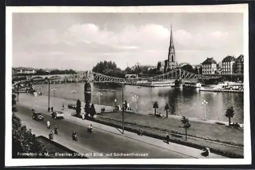 AK Frankfurt a. M., Eiserner Steg, Blick auf Sachsenhausen