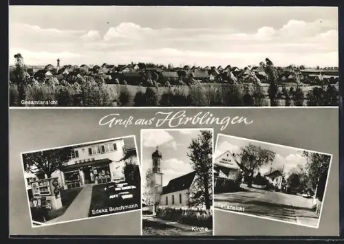AK Hirblingen, Edeka-Geschäft Buschmann, Kirche, Teilansicht