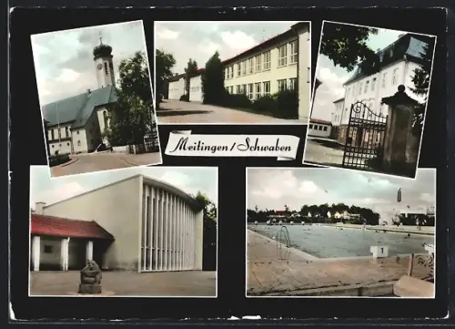 AK Meitingen /Schwaben, Kirche, Schwimmbad, Tor