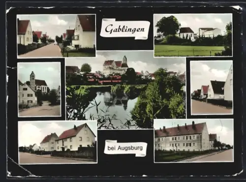 AK Gablingen bei Augsburg, Schloss, Kirche, Strassenpartie