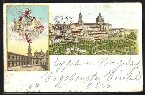 Lithographie Loreto, Basilika vom Heiligen Haus, Panorama