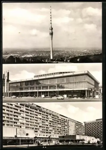 AK Dresden, Fernsehturm und Kulturpalast mit Prager Strasse