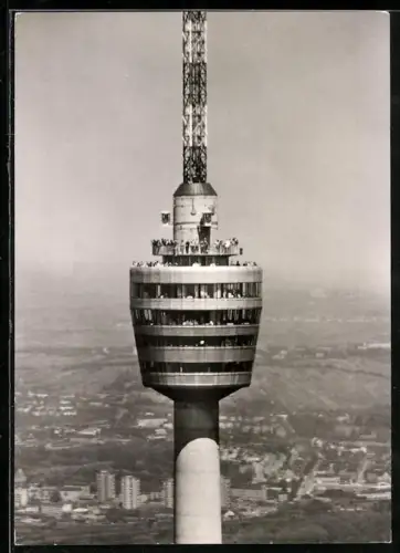 AK Stuttgart, Teilansicht vom Fernsehturm mit Hochhäusern aus der Vogelschau