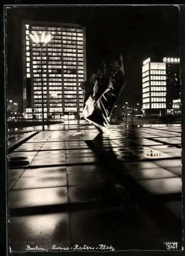 AK Berlin, Ernst-Reuter-Platz mit Telefunken- u. Osram-Häusern bei Nacht