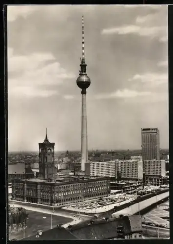 AK Berlin, Alexanderplatz, Fernsehturm u. Rotes Rathaus aus der Vogelschau