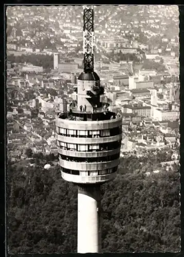 AK Stuttgart, Fernsehturm mit Stadtansicht vom Flugzeug aus