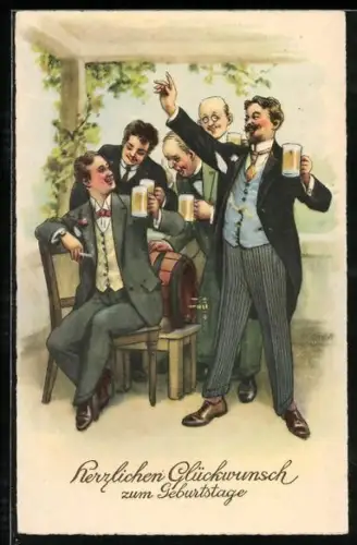 Künstler-AK Arthur Thiele: Fröhliche Gesellschaft mit Bier und Zigaretten