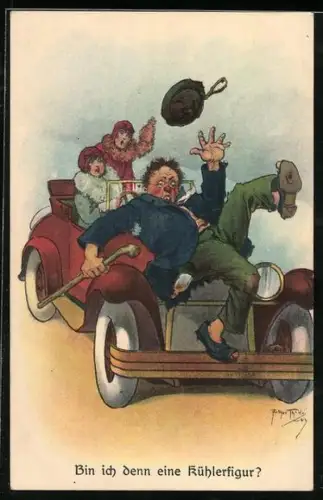 Künstler-AK Arthur Thiele: Mann wird von einem Auto angefahren