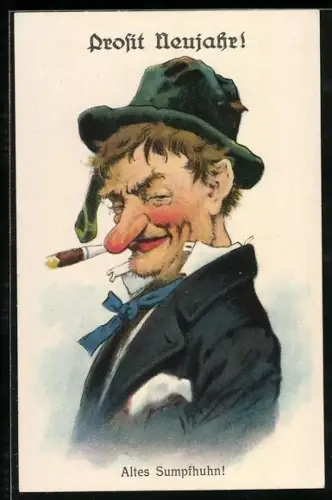 AK Betrunkener Mann wird zerfledderter Kleidung und einer Zigarre