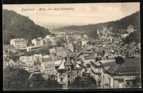 AK Karlsbad, Blick vom Café Helenenhof auf die Stadt