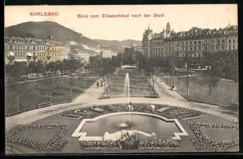 AK Karlsbad, Blick vom Elisabethbad nach der Stadt