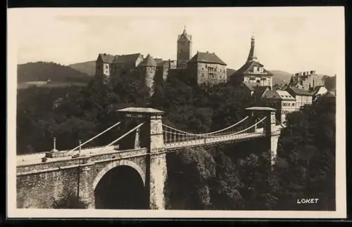 AK Elbogen, Schloss und Brücke von Westen gesehen