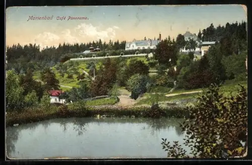AK Marienbad, Ortspartie mit Café Panorama