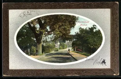 AK Marienbad, Neubad, Strassenpartie im Passepartout-Rahmen