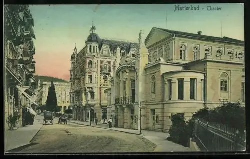 AK Marienbad, Theater mit Strassenpartie