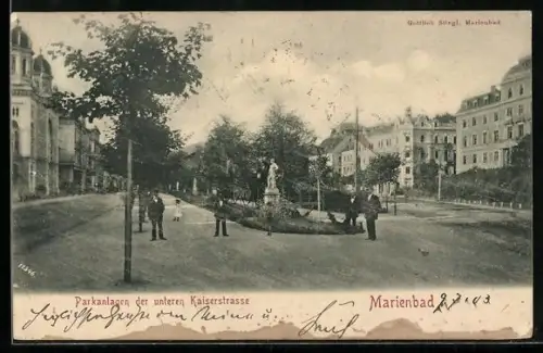 AK Marienbad, Parkanlagen der unteren Kaiserstrasse
