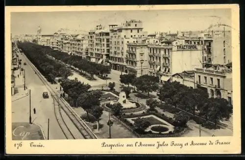 AK Tunis, Perspective sur l`Avenue Jules Ferry et Avenue de France