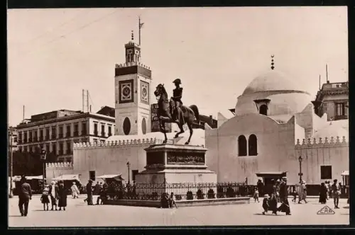 AK Alger, Statue du Duc d`Orléans et Mosquée Djemaa-Djedid