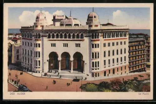 AK Alger, La Poste, Strassenbahn