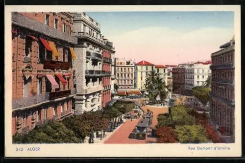 AK Alger, Rue Dumont d`Urville, Strassenbahn