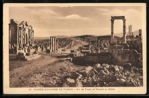 AK Timgad, Ruines Romaines, Arc de Trajan et Temple du Génie