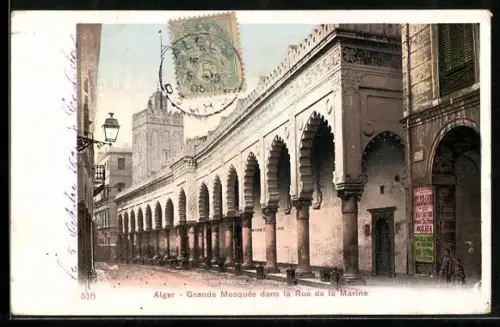 AK Alger, Frande Mosquee dans la Rue de la Marine