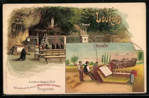 Künstler-AK Lourdes, L`Alouette, Maschine zur Getreideernte von Amoroux Frères