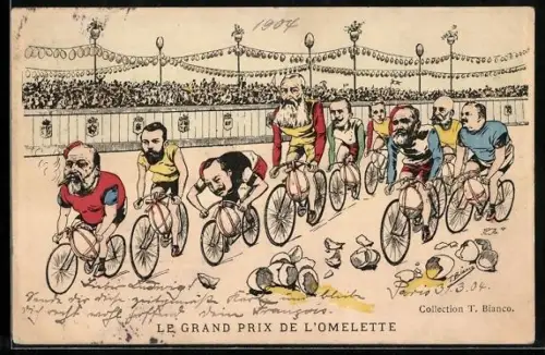 Künstler-AK T. Bianco: Nikolaus II von Russland, Wilhelm II. beim Grand Prix