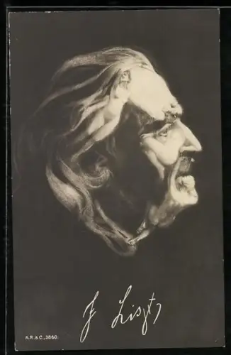 AK Franz Liszt, Seitenportrait, Metamorphose mit Frauenakt