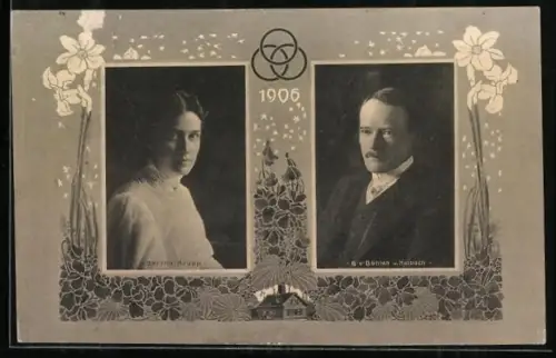 AK Bertha Krupp, G. von Bohlen u. Halbach, Portraits 1906, Blumen-Passepartout
